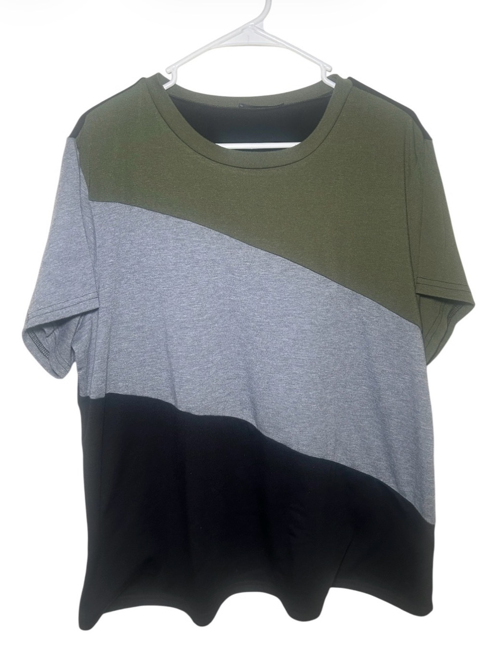 Emery Rose‎ Colorblock Short Sleeve Top Olive Gray Black Casual Goth Office Work